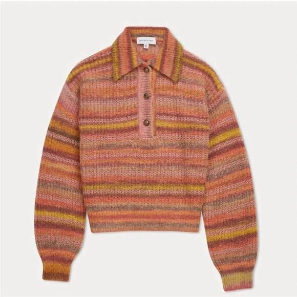 Something Navy Striped Knit Polo Sweater - S - Pink Combo